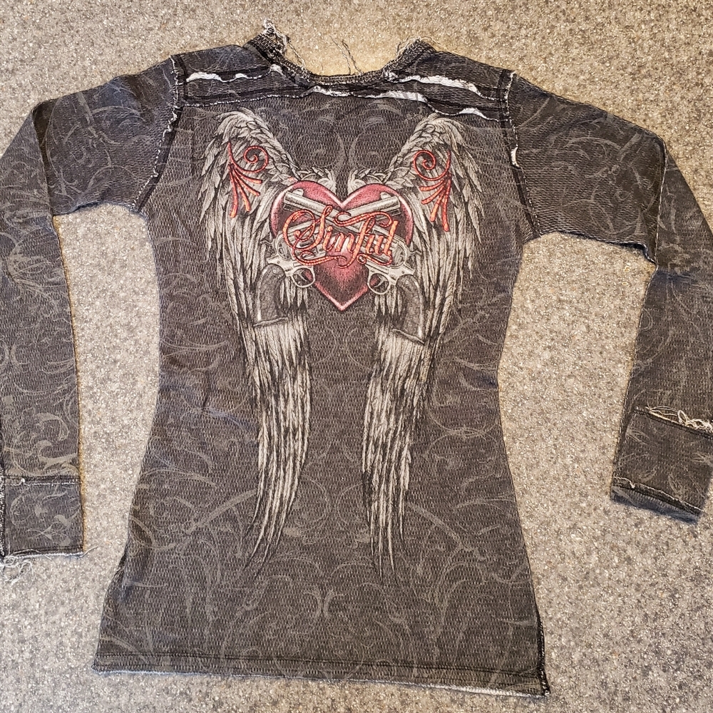Sinful Frayed Reversible Thermal Style Long Sleeve Shirt from Buckle